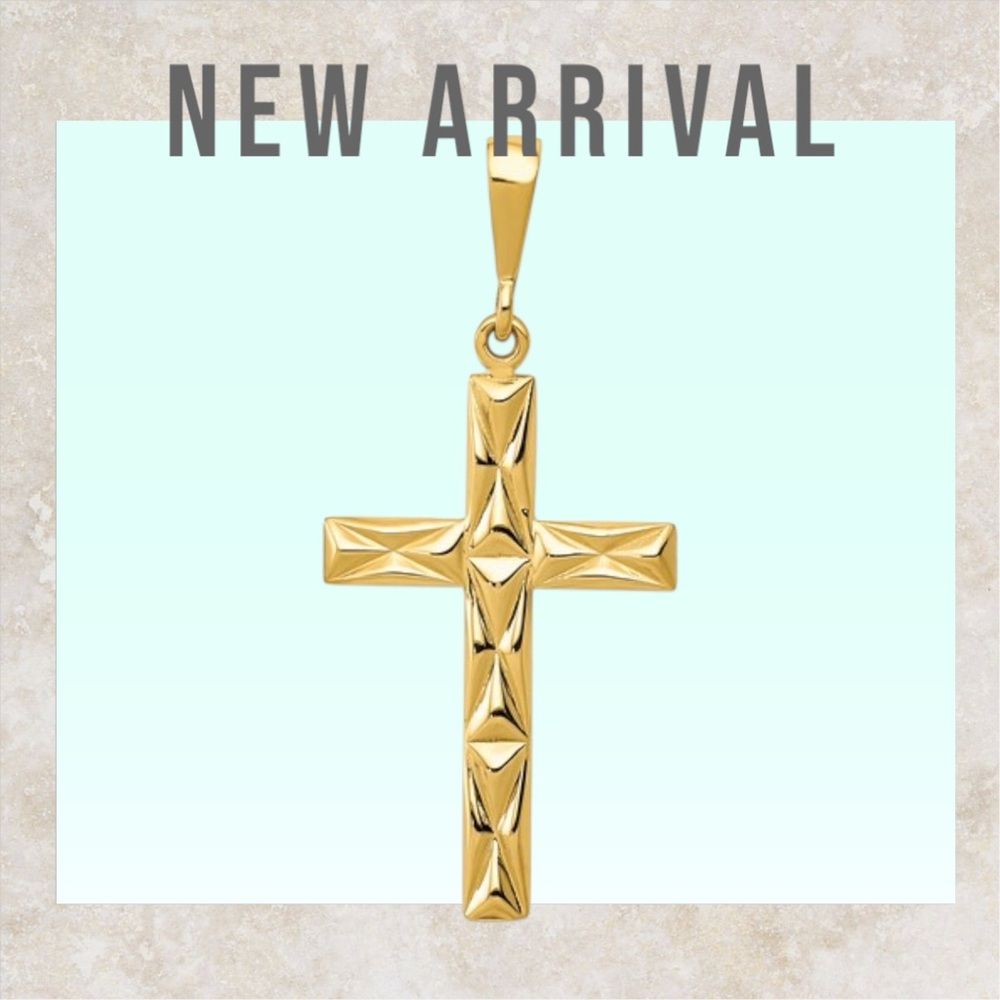 14k Gold Reversible Latin Cross Pendant – Textured & Polished 43mm Cross - Picture 6 of 6